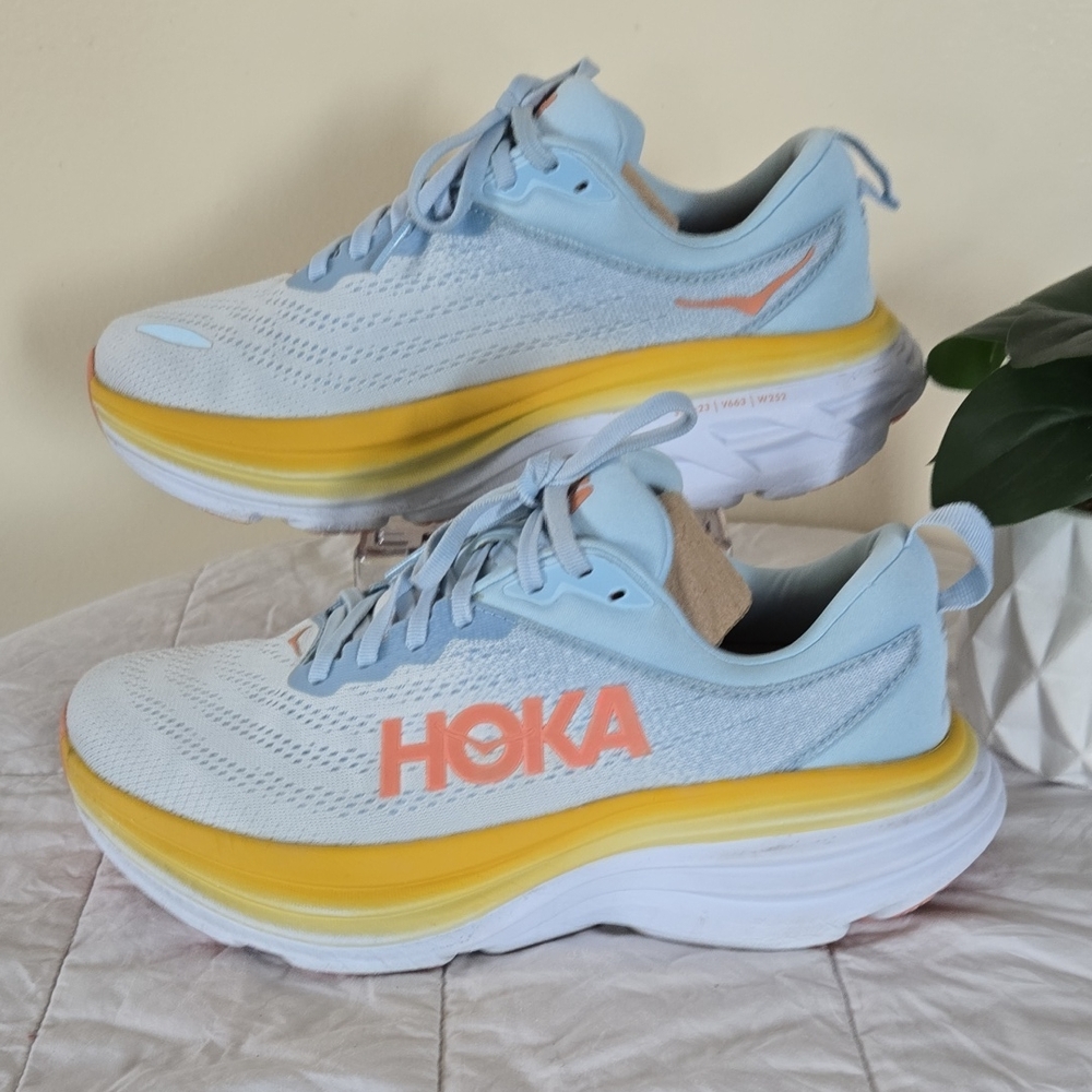 Hoka One Bondi 8 Women's Light Blue And Yellow Size 9